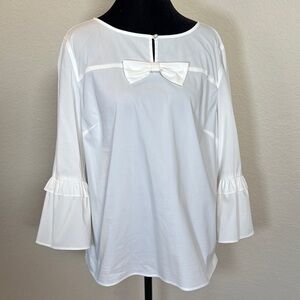 Talbots NWT Elegant White Blouse with Bow Detail Petite Lg